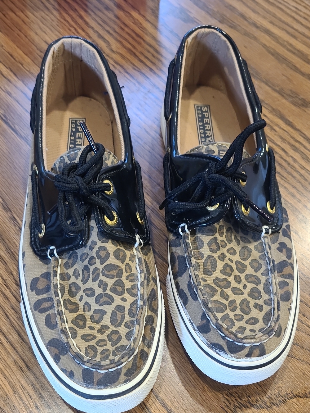 Sperry Leopard-Print Canvas & Black Patent Boat Shoes